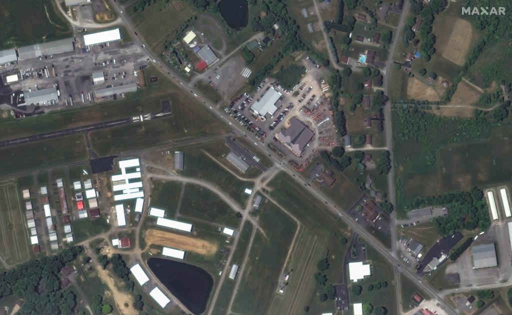 This satellite image from 2023 shows an overview of the Butler Farm Show Inc. in Butler, Pa., where former president Trump was shot.