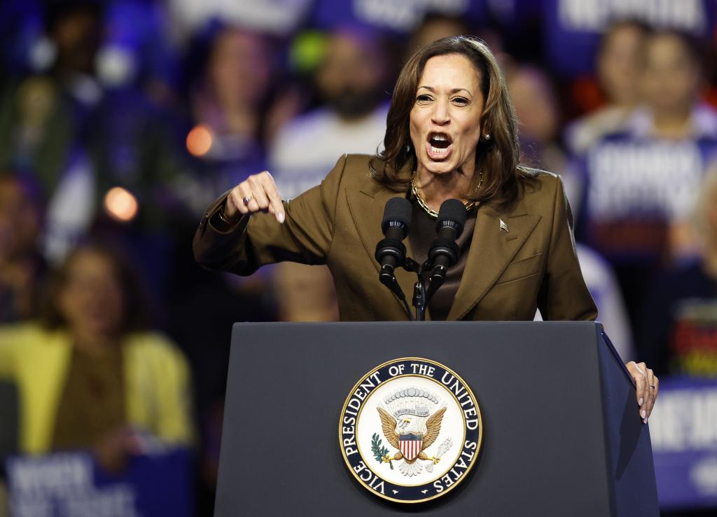 Democratic presidential candidate US Vice President Kamala Harris speaks during a campaign rally in Las Vegas, Nevada, USA, 29 September 2024