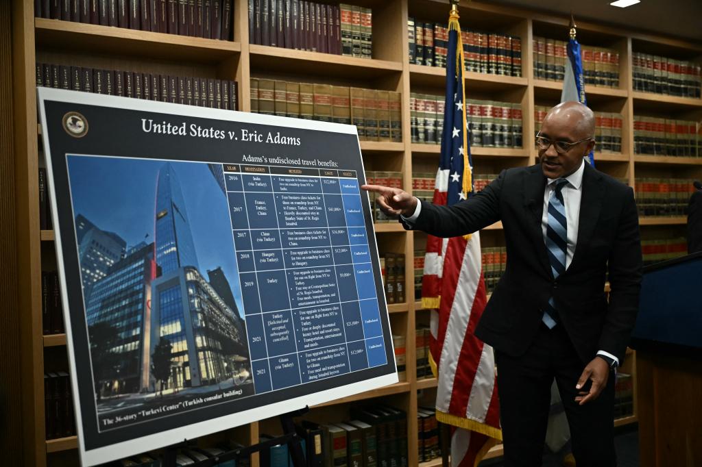 US Attorney for the Southern District of New York Damian Williams speaking about the corruption charges against Mayor Adams on Sept. 26, 2024.