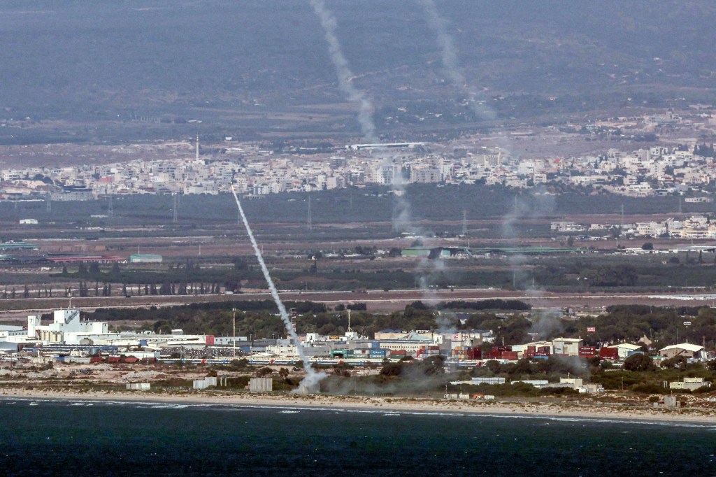 Rockets from Israel's Iron Dome in Haifa are fired to intercept rockets launched by Hezbollah in southern Lebanon last week.