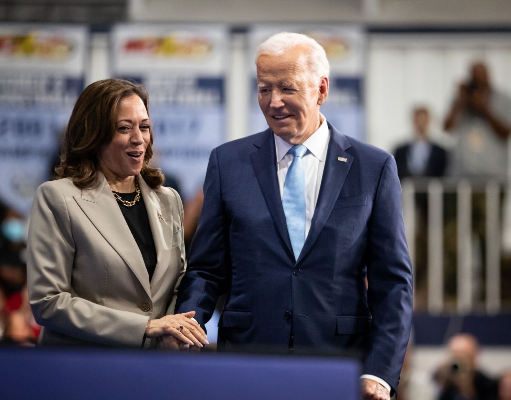 President Joe Biden and Vice President Kamala Harris leaving an event where they announced reduced Medicare prices for certain widely-used drugs, August 15, 2024, Upper Marlboro, MD