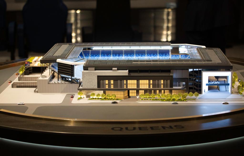 A mockup of NYCFC's future stadium and the luxury amenities that will be in Willets Point, NY.