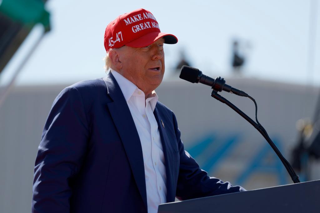 Former U.S. President Donald Trump speaking at a rally in Wilmington, North Carolina on September 21, 2024