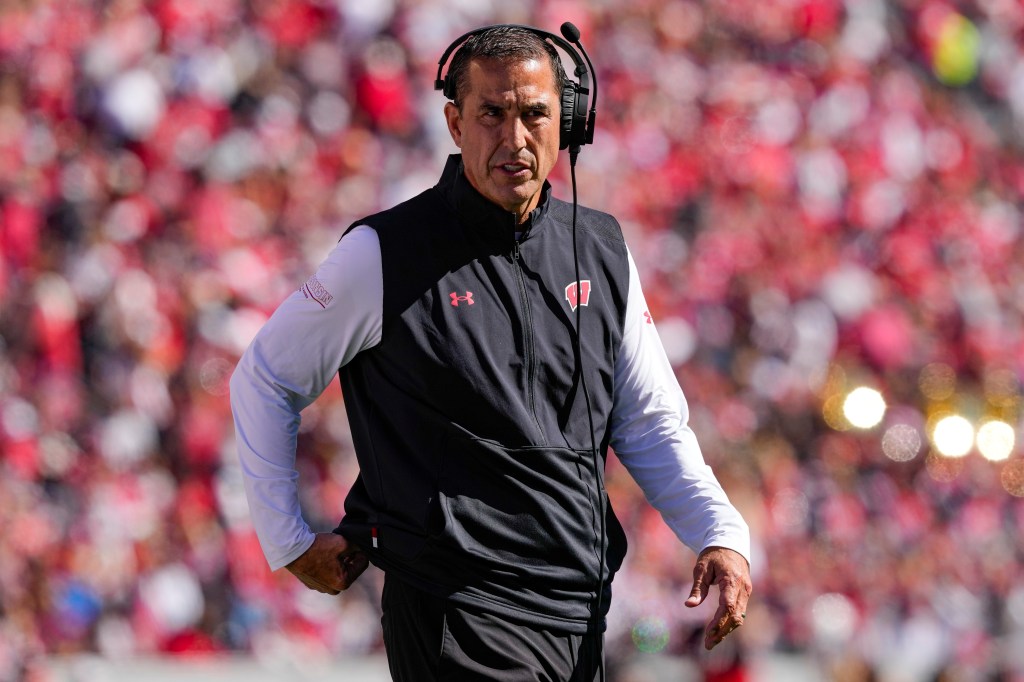 Wisconsin Badgers head coach Luke Fickell looks on during the second quarter against the South Dakota Coyotes at Camp Randall Stadium.