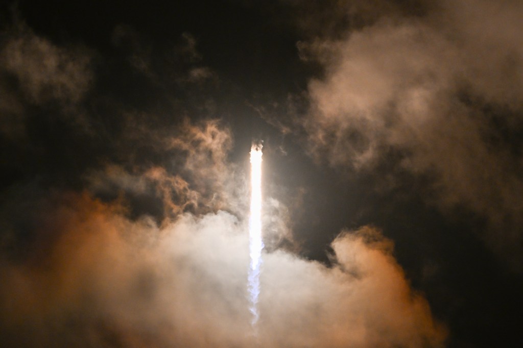 A SpaceX Falcon 9 rocket with the Crew Dragon Resilience capsule, carrying the crew of the Polaris Dawn Mission, lifts off from Launch Complex 39A at Kennedy Space Center in Cape Canaveral, Florida, on September 10, 2024.