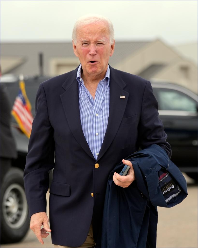 President Biden speaks to reporters before boarding Air Force One at Dover Air Force Base, in Dover, Del., Sunday, Sept. 29, 2024, to return to Washington