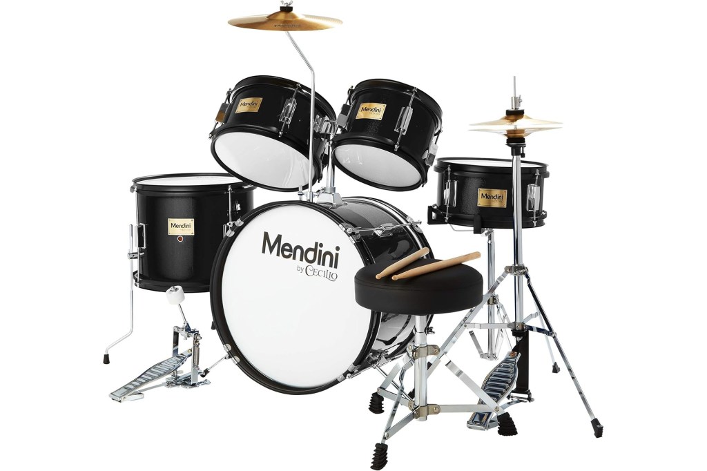 Best for wannabe drummers: Mendini by Cecilio Kids Drum Set 5 Piece - Full 16in Youth Drumset with Bass