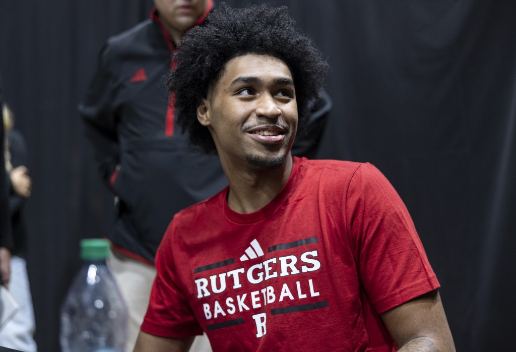 Rutgers star freshman guard Dylan Harper talks to reporters on Sept. 24, 2024 at media day.