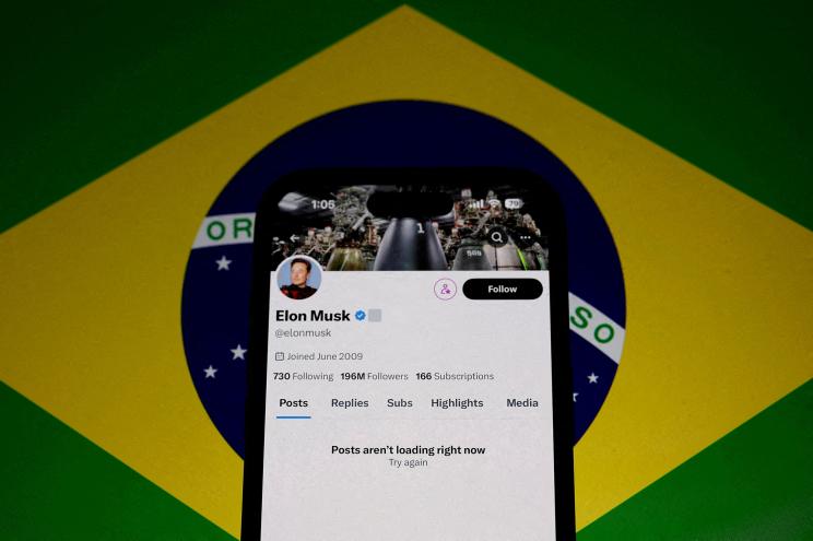 The X account of Elon Musk in seen blocked on a mobile screen in this illustration after Brazil's telecommunications regulator suspended access to Elon Musk's X social network in the country.