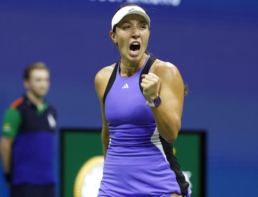 Jessica Pegula celebrates during he comeback U.S. Open semifinal win over Karolina Muchova on Sept. 5, 2024. 