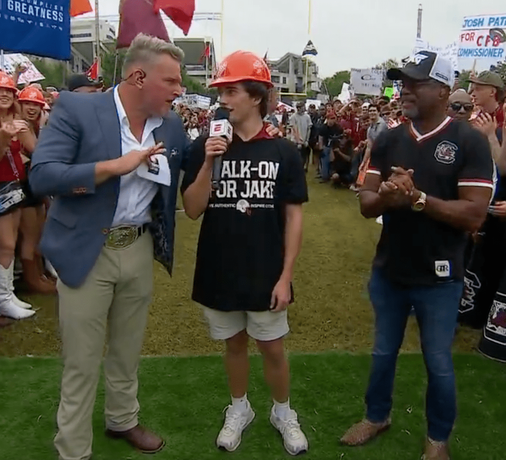 Joshua Watson (middle) speaks with Pat McAfee (L.) and Darius Butler on ESPN's "College Gameday" on Sept. 14, 2024. 