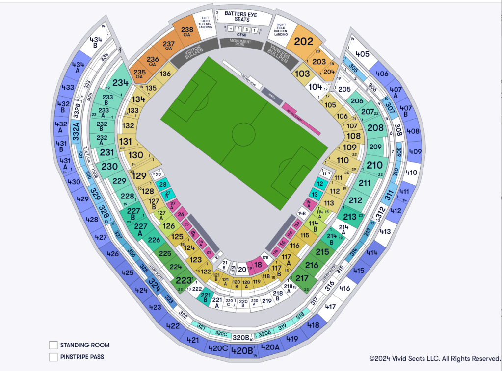 A map of Yankee Stadium for NYCFC matches.