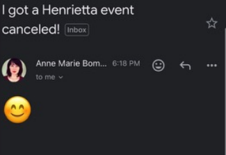 A screenshot of an email sent by Bompart after a group cancelled an event upon receiving her message