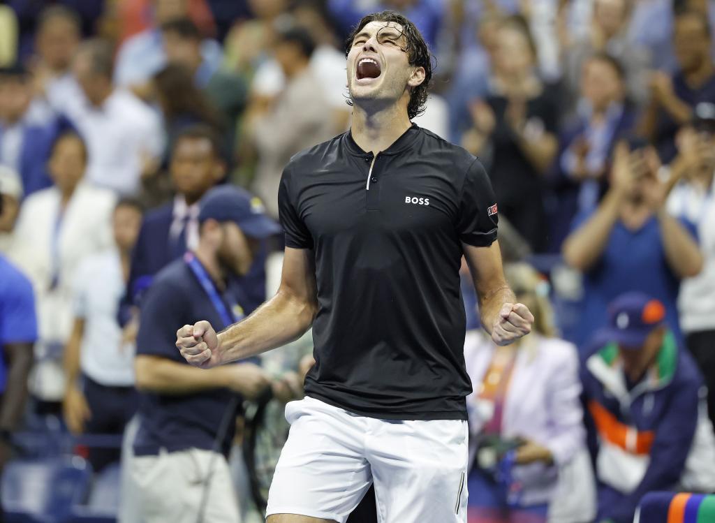 Taylor Fritz, celebrating after his five-set semifinal win over Frances Tiafoe, will be looking to become the first American man to win the U.S. Open in 21 years.