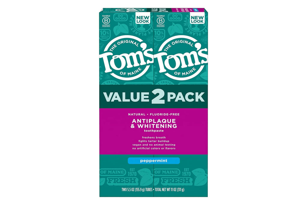 Tom's of Maine Fluoride-Free Antiplaque & Whitening Peppermint Toothpaste (2-Pack)