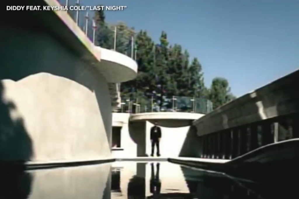 The video for Diddy's 2007 song "Last Night" featuring Keyshia Cole comprised of shots of the artists moving around several parts of the luxurious home including the great room, the spiral staircase and outside near the pool.