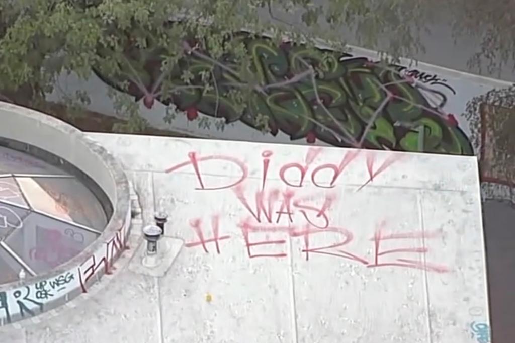 Taggers have since spray-painted "Diddy was here" after learning of the music video.