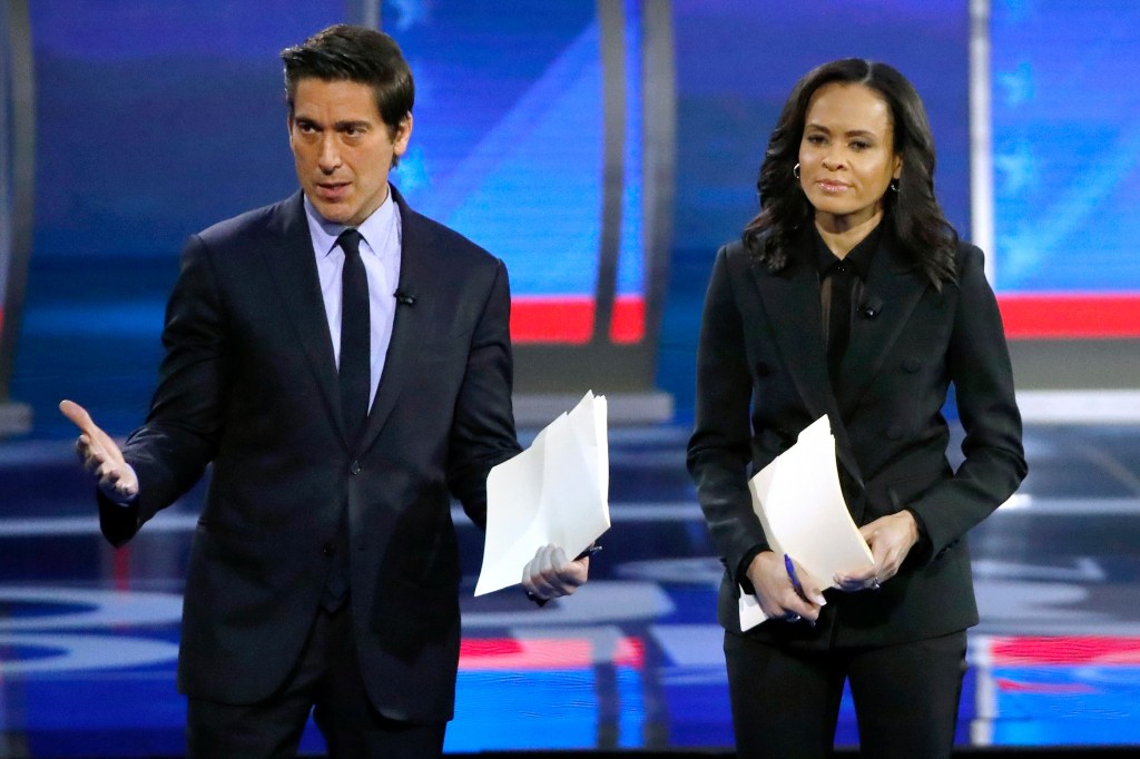 “ABC World News Tonight” anchor David Muir and “ABC News Live” anchor Linsey Davis moderated the debate. 