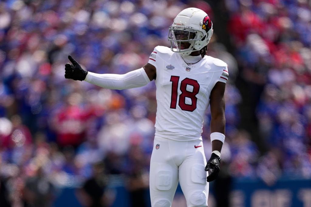 Cardinals' Marvin Harrison Jr. reacts during an NFL football game against the Buffalo Bills