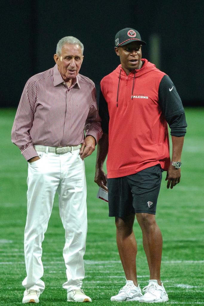 Falcons owner Arthur Blank and head coach Raheem Morris