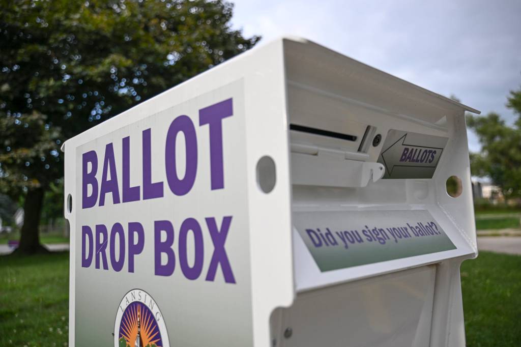 A ballot drop box at the Reo Elections Office 