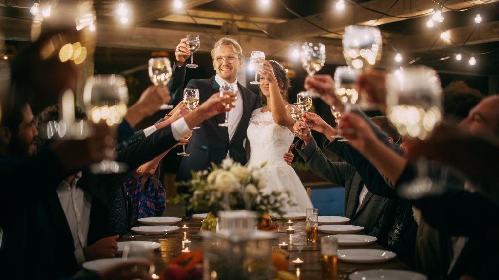 Beautiful Bride and Groom Celebrate wedding. 