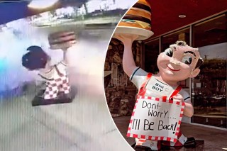 Shocking high-speed car crash decapitates Bob’s Big Boy statue