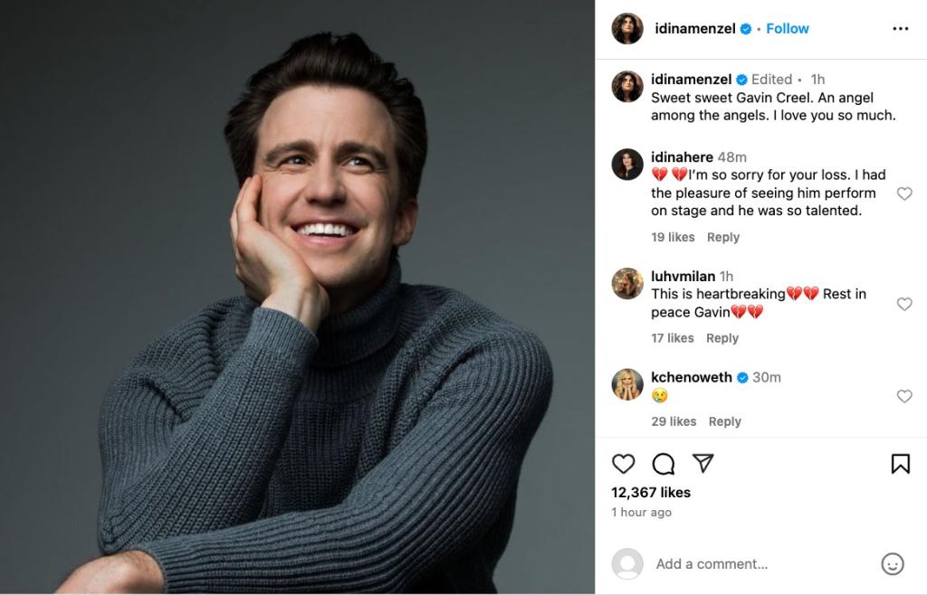 Idina Menzel mourned Gavin Creel in an Instagram post following the actor's death.