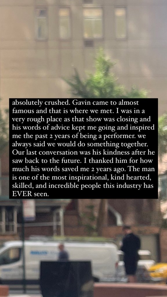 The star of Broadway's "Back to the Future" and "Almost Famous" Casey Likes was "crushed" after learning of Gavin Creel's death.