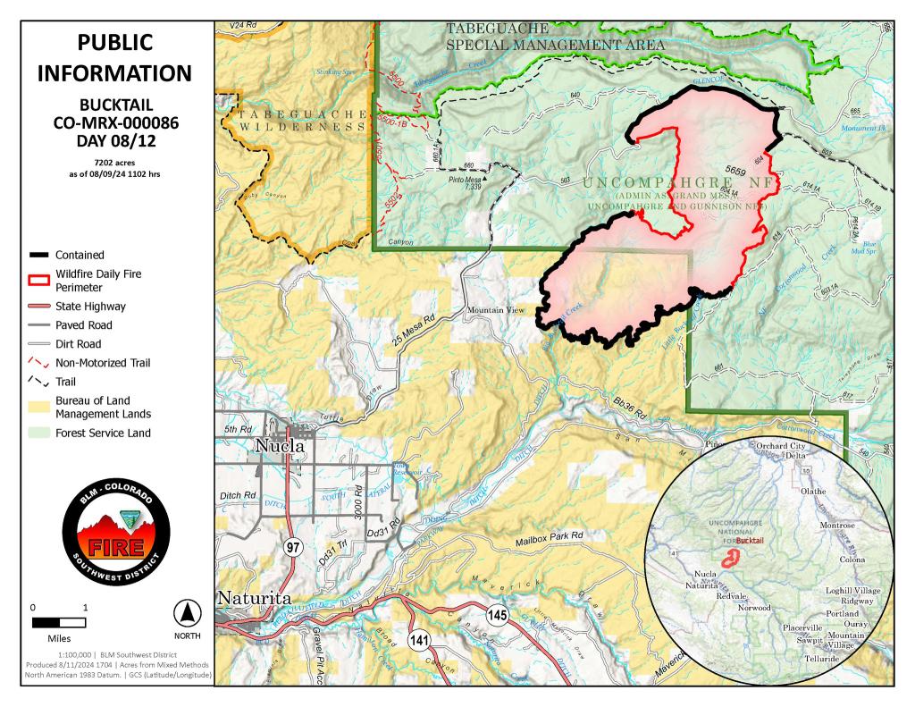 Map illustrating the area affected by the Bucktail Fire, shared by Montrose County Sheriff