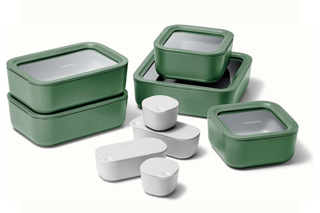 A group of green storage containers