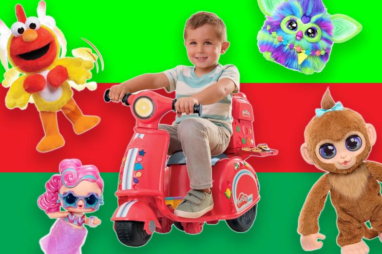 A child riding a toy scooter during Christmas