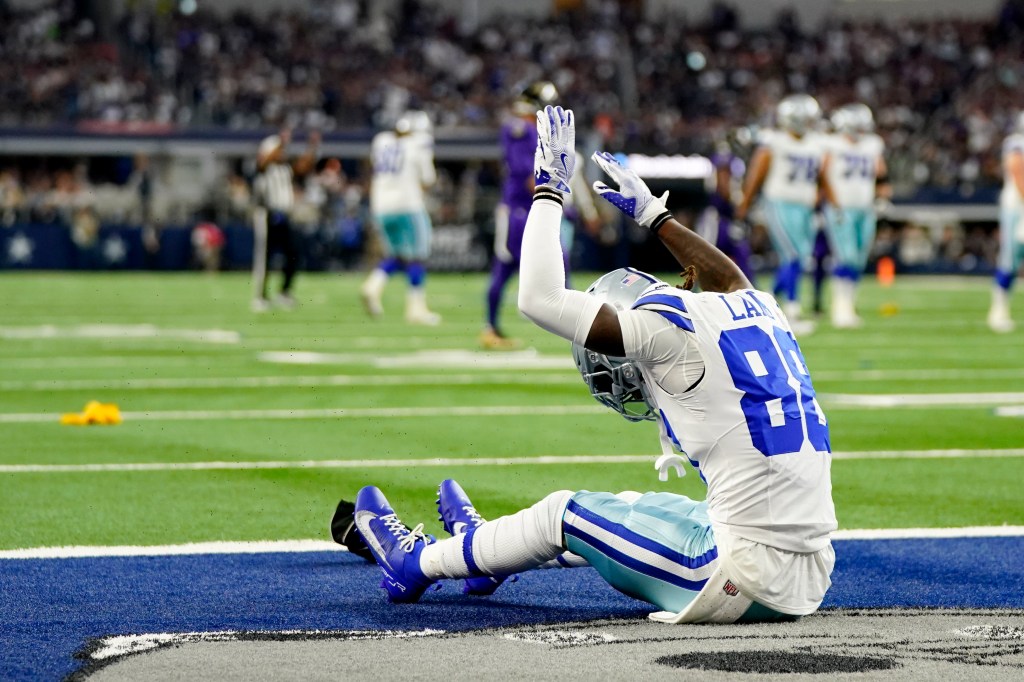 CeeDee Lamb reacts after an incomplete pass in the end zone during the first half against the Ravens on Sept. 22, 2024.