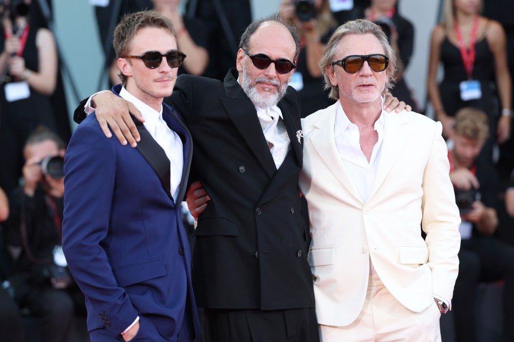 (L-R) Drew Starkey, Director Luca Guadagnino, and Daniel Craig attend the "Queer" red carpet during the 81st Venice International Film Festival on September 03, 2024 in Venice, Italy.