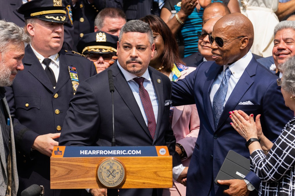 A file photo of Edward A. Caban, speaking after being sworn in as NYPD police commissioner.