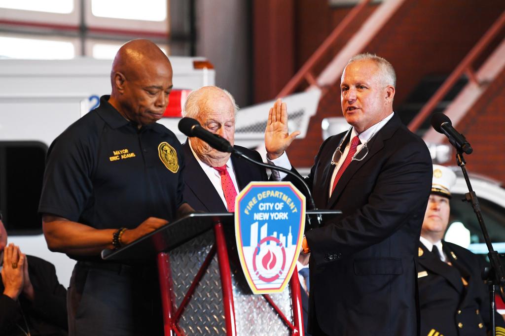 Robert Tucker being sworn in as NYFD Commissioner by New York City Mayor Eric Adams.