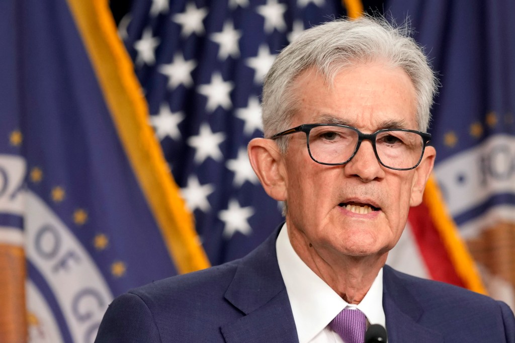 Federal Reserve Chair Jerome Powell speaking during a news conference at the Federal Reserve in Washington, dated May 1, 2024.