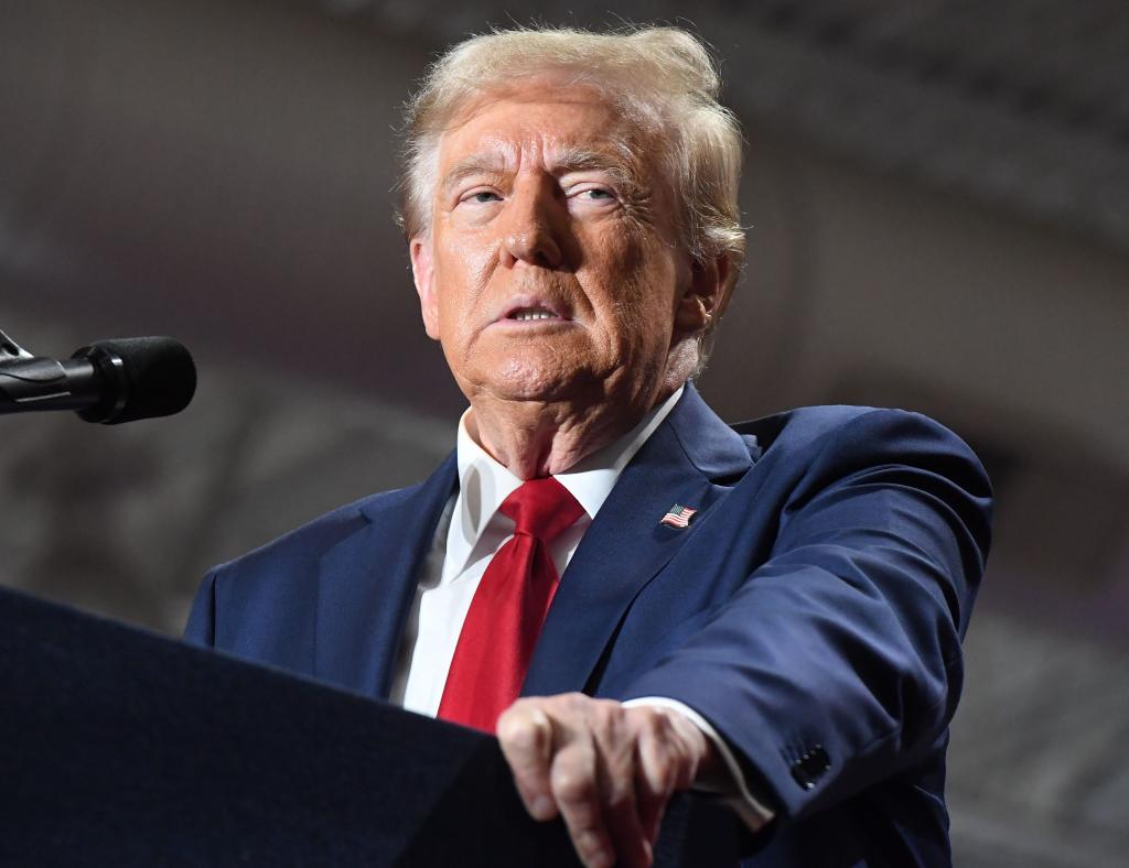 Former U.S. President and current Republican presidential nominee Donald Trump speaks to more than 2,000 supporters inside the Bayfront Convention Center in Erie on Sept. 29, 2024.