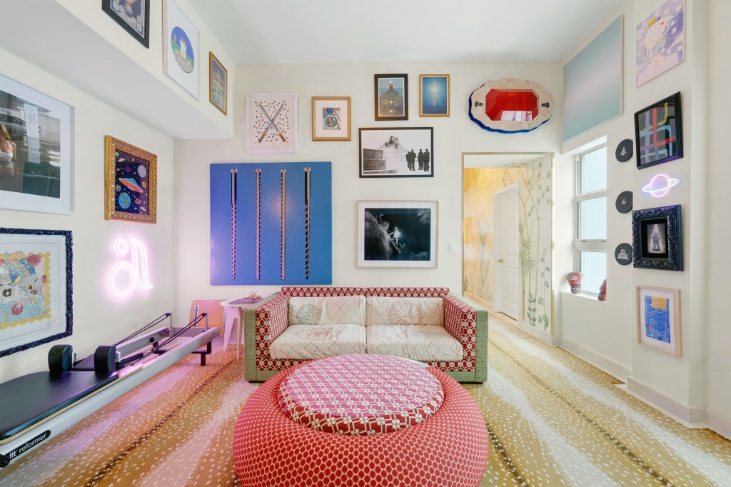 The colorful penthouse is a combo of two separate units 