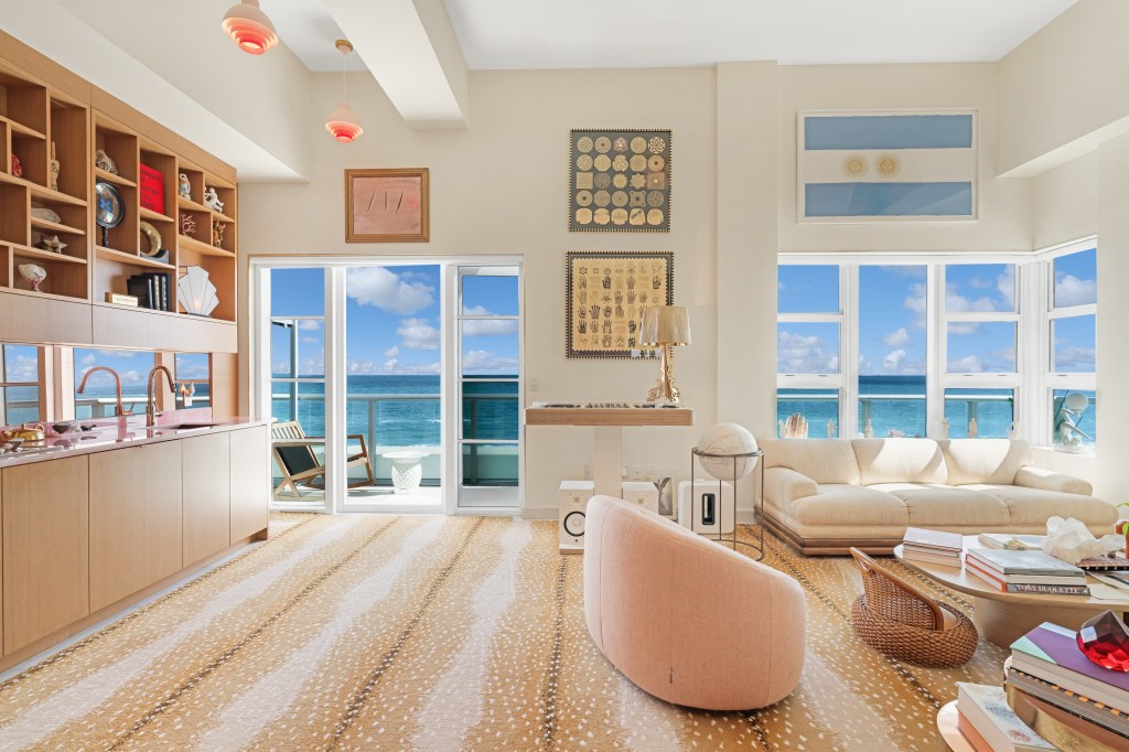 The penthouse is all about color and ocean views