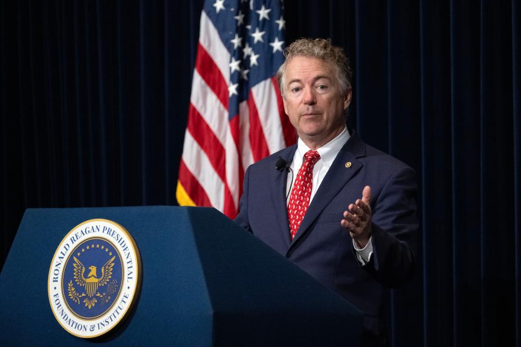 Sen. Rand Paul speaks at the Ronald Reagan Library in Simi Valley, CA. on Tuesday, February 20, 2024.