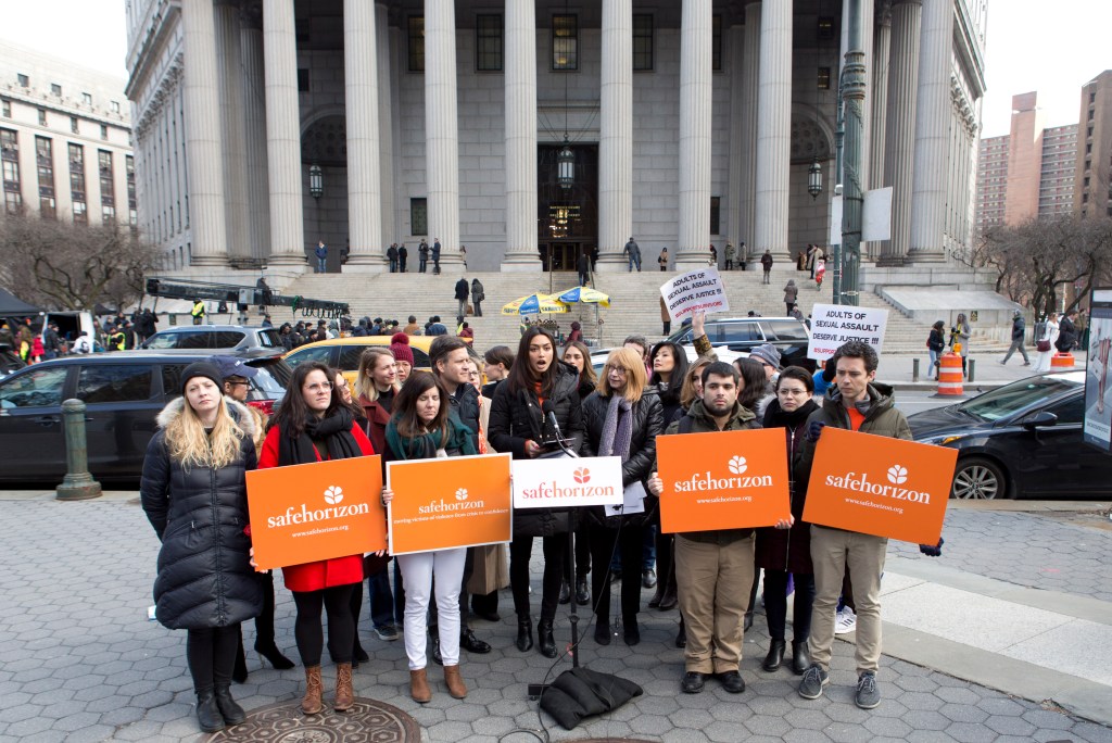 A rally for New York's Adult Survivors Act on Feb. 28, 2020 in Manhattan.