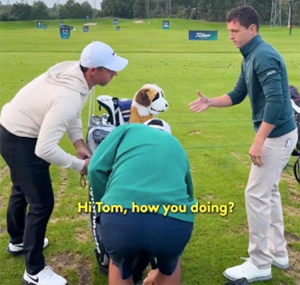 Tom Holland greeted Rory McIlroy at a pro-am before the BMW PGA Championship this week.