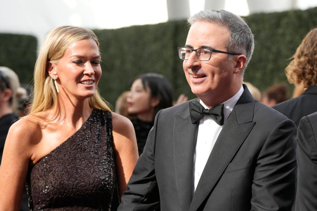 John Oliver and Kate Norley at the 76th Emmy Awards at the Peacock Theater on Sunday, Sept. 15, 2024