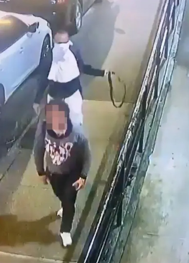 A man was caught on video throwing a belt around a woman's neck and then rping her.