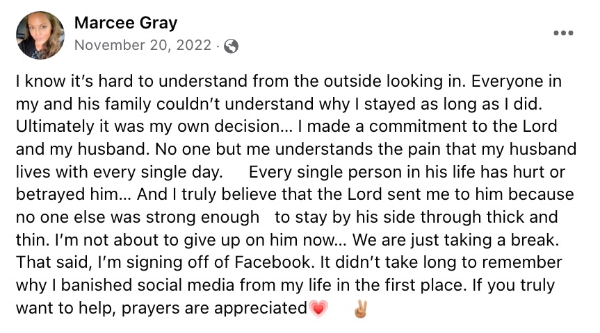 Screenshot of alarming Facebook posts by Marcee Gray, mother of Georgia Apalachee School shooter Colt Gray