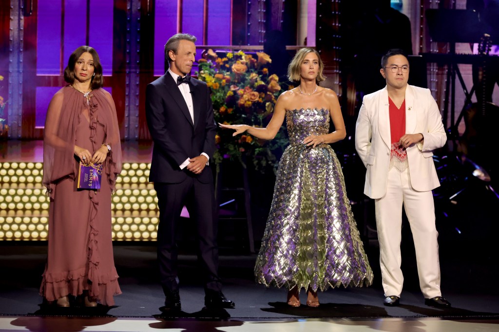 Maya Rudolph, Seth Meyers, Kristen Wiig, and Bowen Yang at the Emmys 2024.