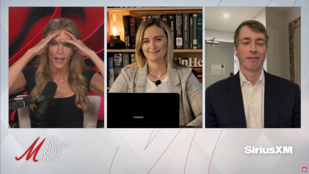 Megyn Kelly (seen far left alongside Emily Jashinsky and Rich Lowry) reacted on Tuesday night to Taylor Swift's endorsement of Vice President Kamala Harris.