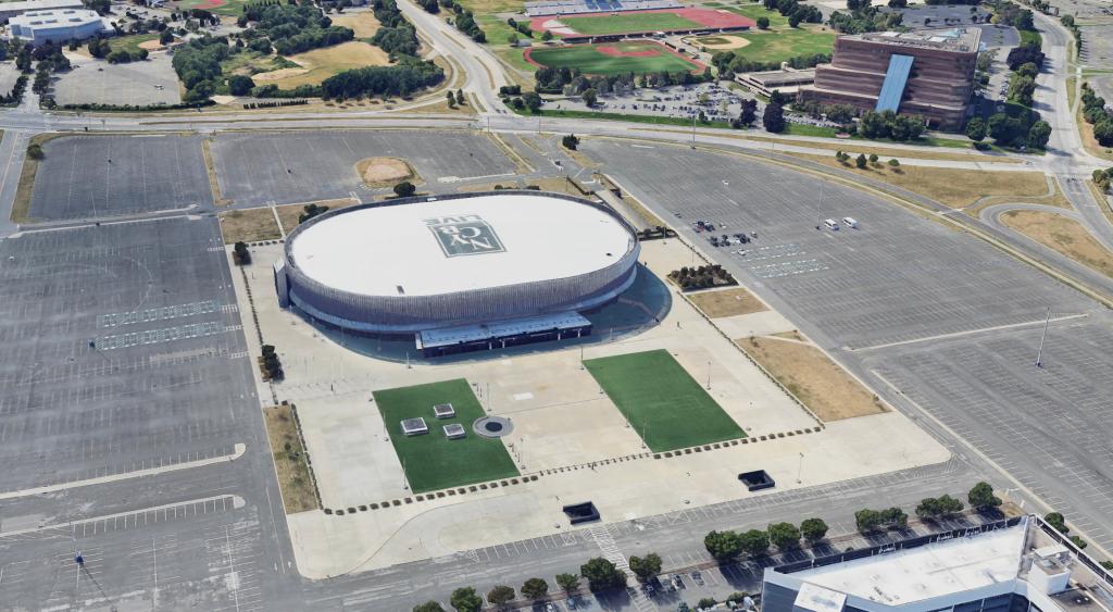 Aerial view of Nassau Coliseum, the proposed location for a casino in New York City