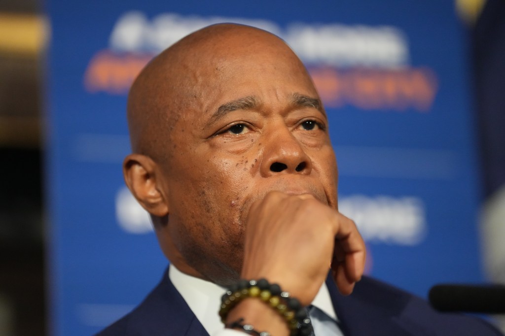 New York City Mayor Eric Adams speaks during a news conference at City Hall on Tuesday, September 17, 2024.